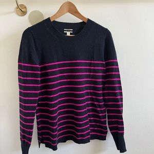 J. Crew Cashmere Crewneck in Navy/Hot Pink Stripe
